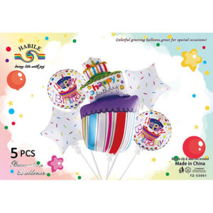 Набір кульок торт Happy Birthday різнокольоровий 5шт