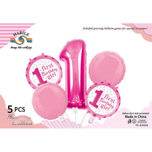 Набір кульок цифра 1 рожевий 5шт