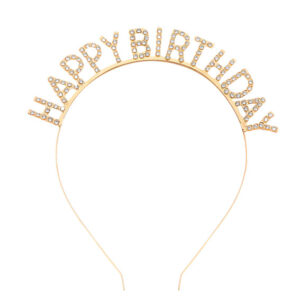 Обруч Happy Birthday рожеве золото з камінчиками