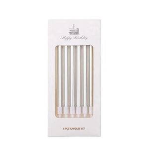 Свічка пряма срібло блискуча 13,5см 6шт