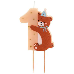 Свічка цифра 1 з ведмедиком у ковпаку 7см