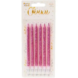 Свічки глітер рожевий з підставками 12см 6шт