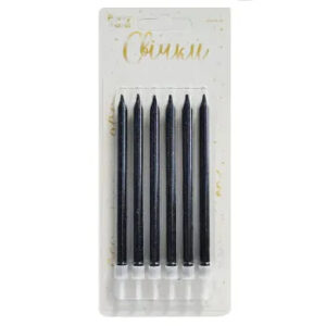 Свічки глітер чорний з підставками 12см 6шт