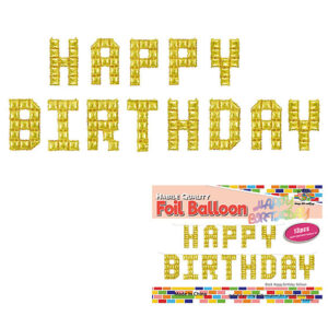 Фольгована гірлянда Happy Birthday золоті кубики 35см