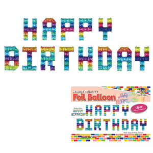 Фольгована гірлянда Happy Birthday різнокольорові кубики 35см