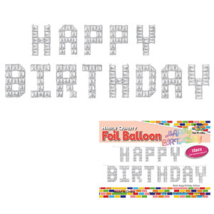 Фольгована гірлянда Happy Birthday срібні кубики 35см